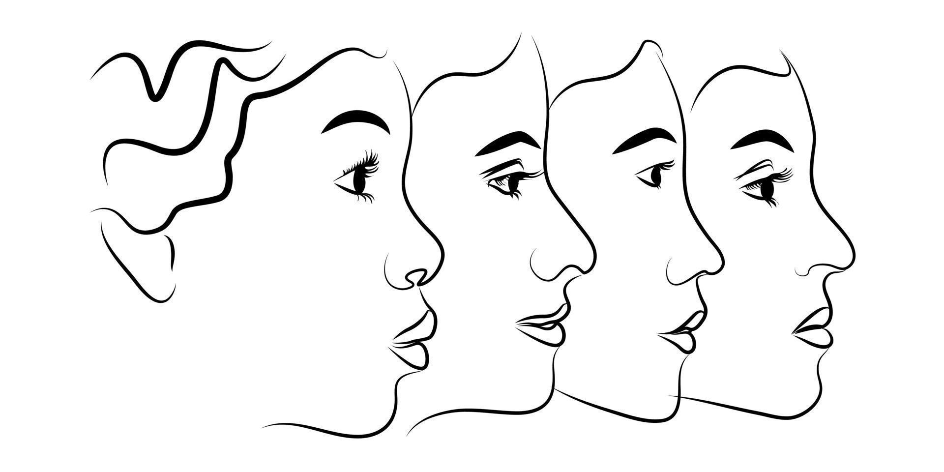 Female profile with abstract Waves.Vector logo template. Isolated icons. vector