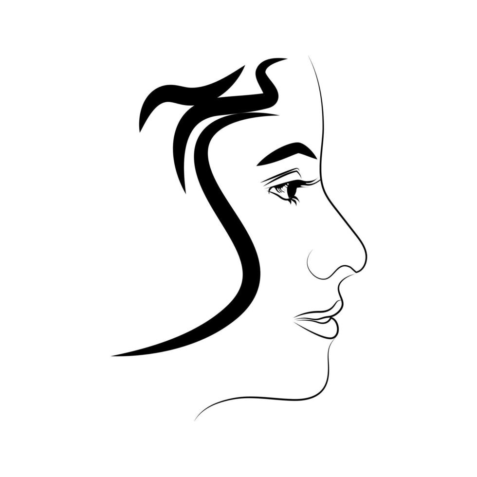 Female profile with abstract Waves.Vector logo template. Isolated icons. vector