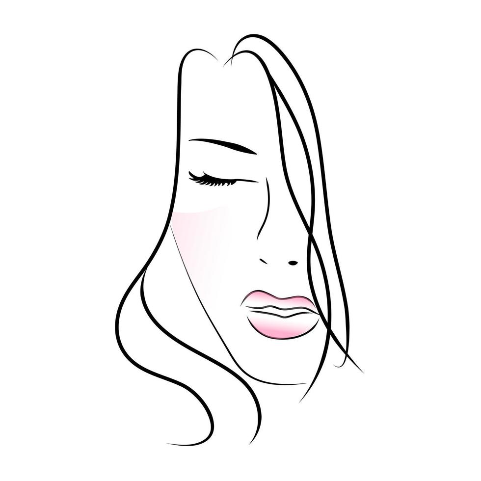 line art silhouette hair salon logo of a beautiful girl minimalists vector