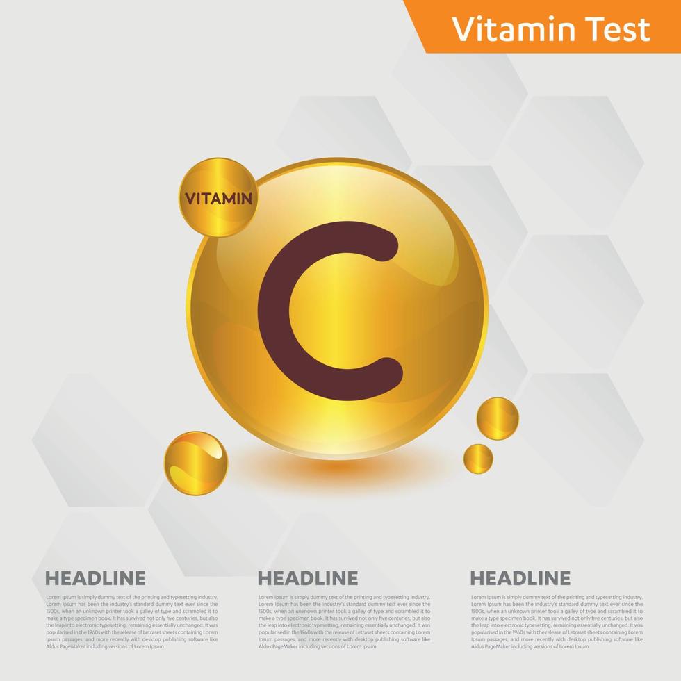 Vitamin C icon Drop collection set, cholecalciferol. golden drop Vitamin complex drop. Medical for heath Vector illustration