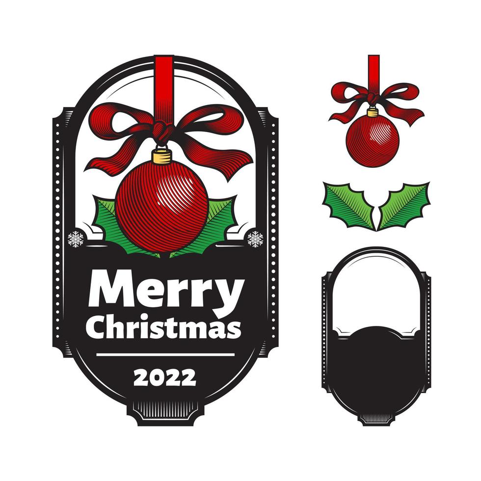 logotipos de arte de línea de bola de Navidad o iconos con etiqueta. ilustración vectorial. vector