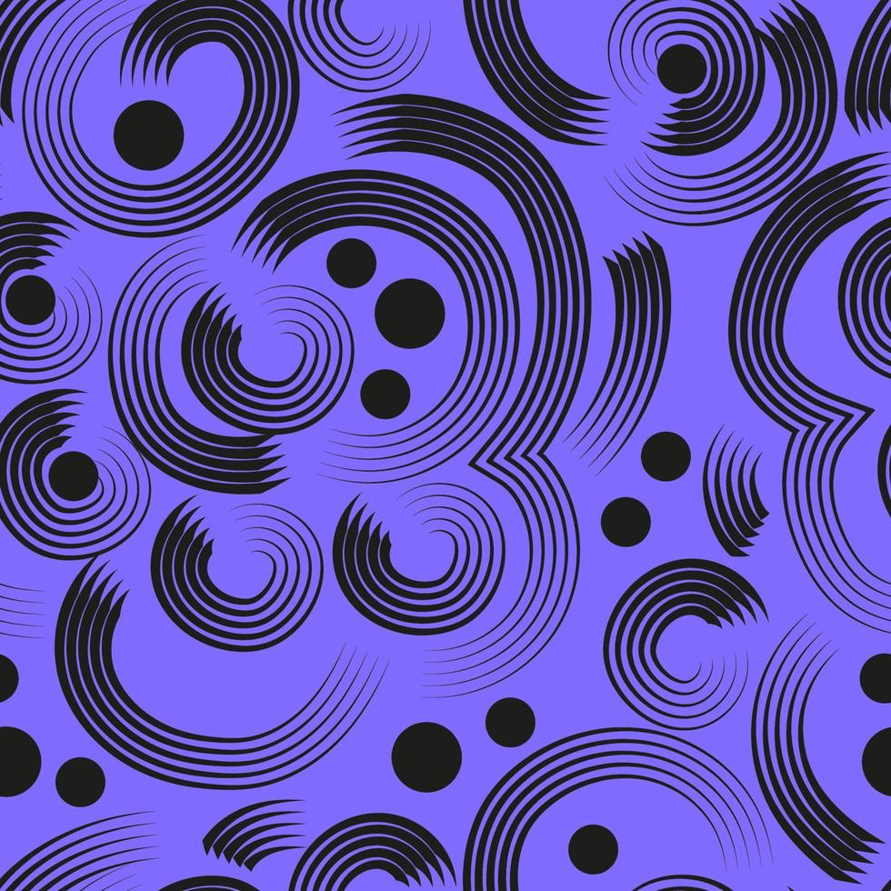 Abstract seamless pattern with black lines and circles. Futuristic purple background vector