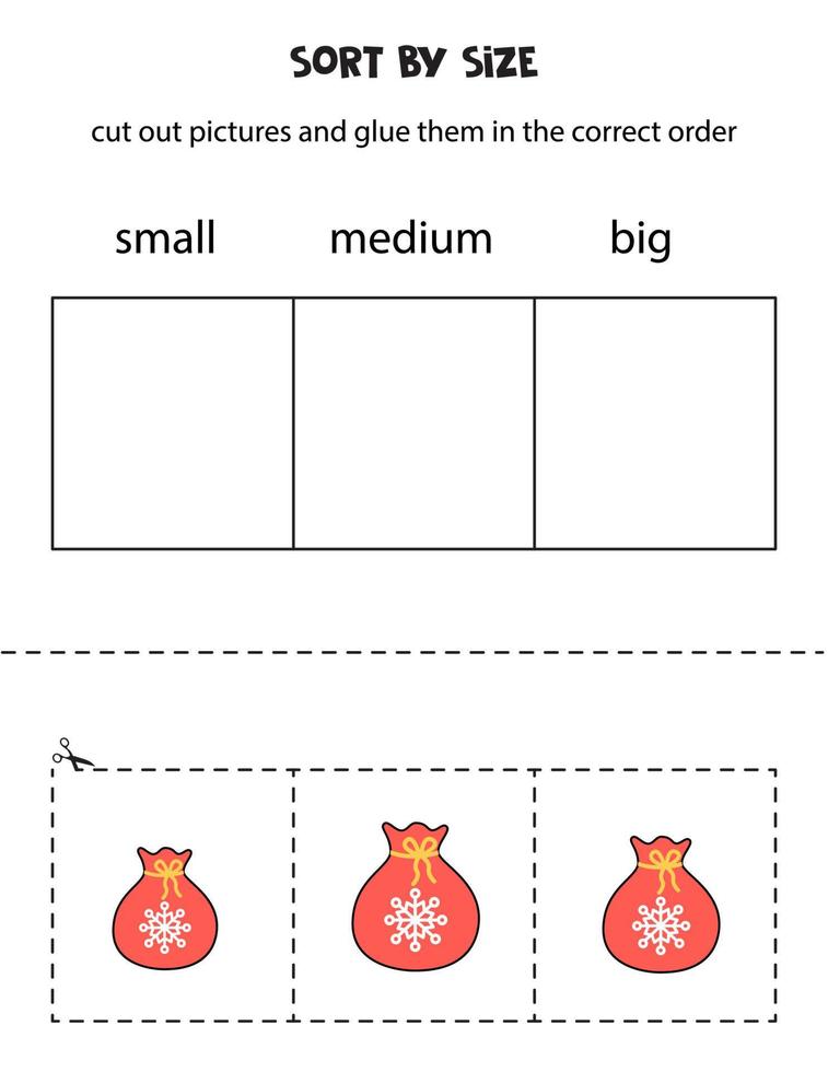 ordenar las imágenes por tamaño. hoja de trabajo educativa para niños. vector