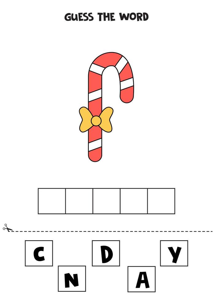 Spelling game for kids. Christmas candy. vector