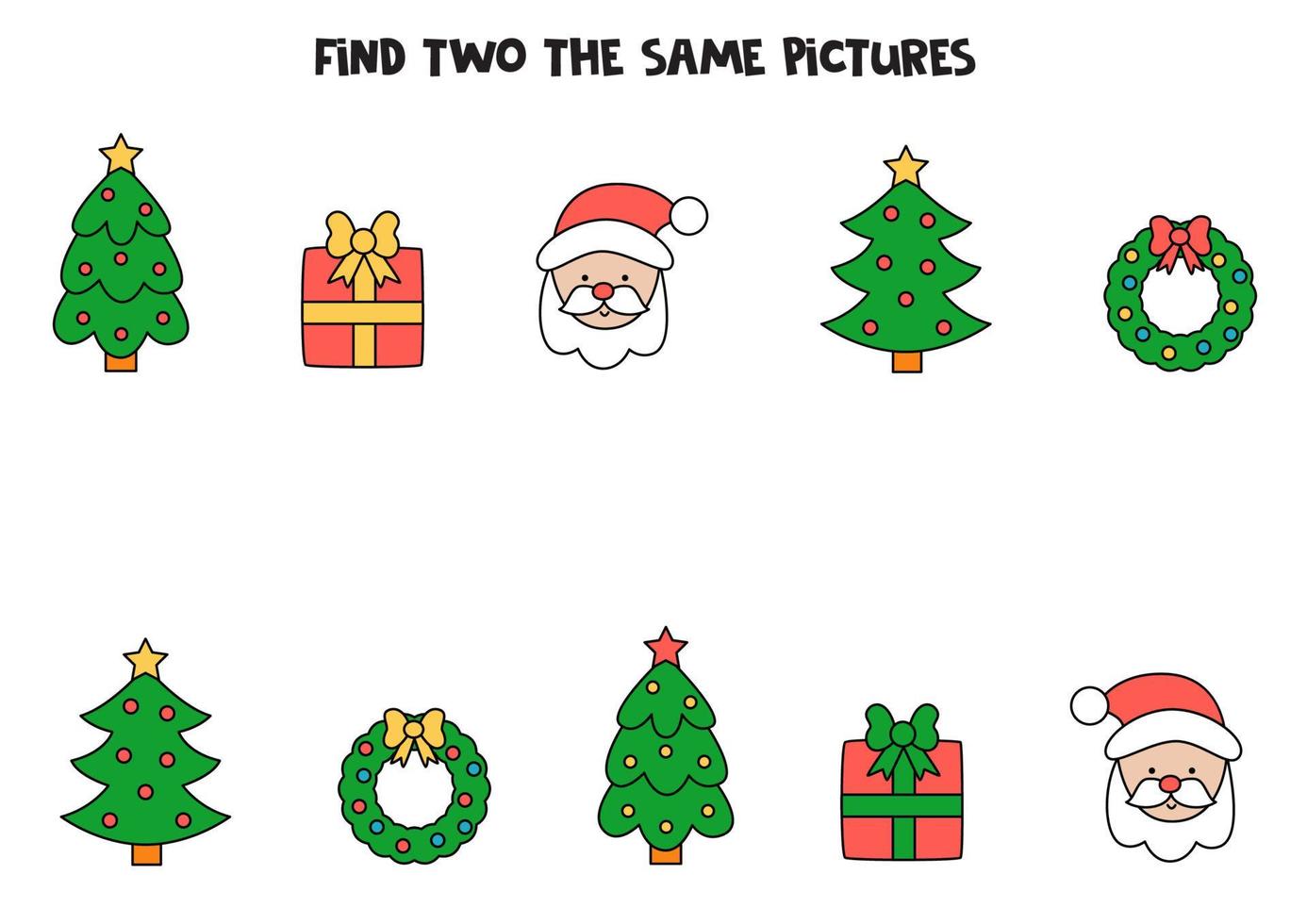 Find two identical Christmas elements. Educational game for preschool children. vector