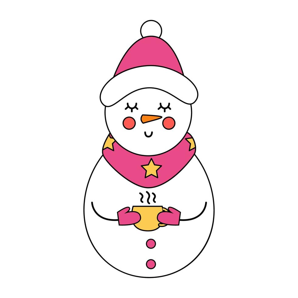 muñeco de nieve de dibujos animados lindo aislado sobre fondo blanco. vector