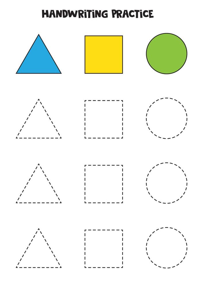 Tracing colorful shapes for preschool children. Writing practice. vector