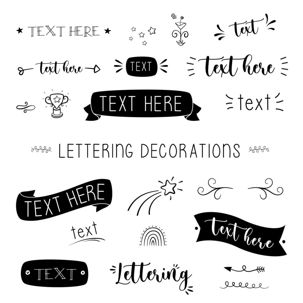 Handwritten lettering decorations set - ribbons, lines, stars etc. vector