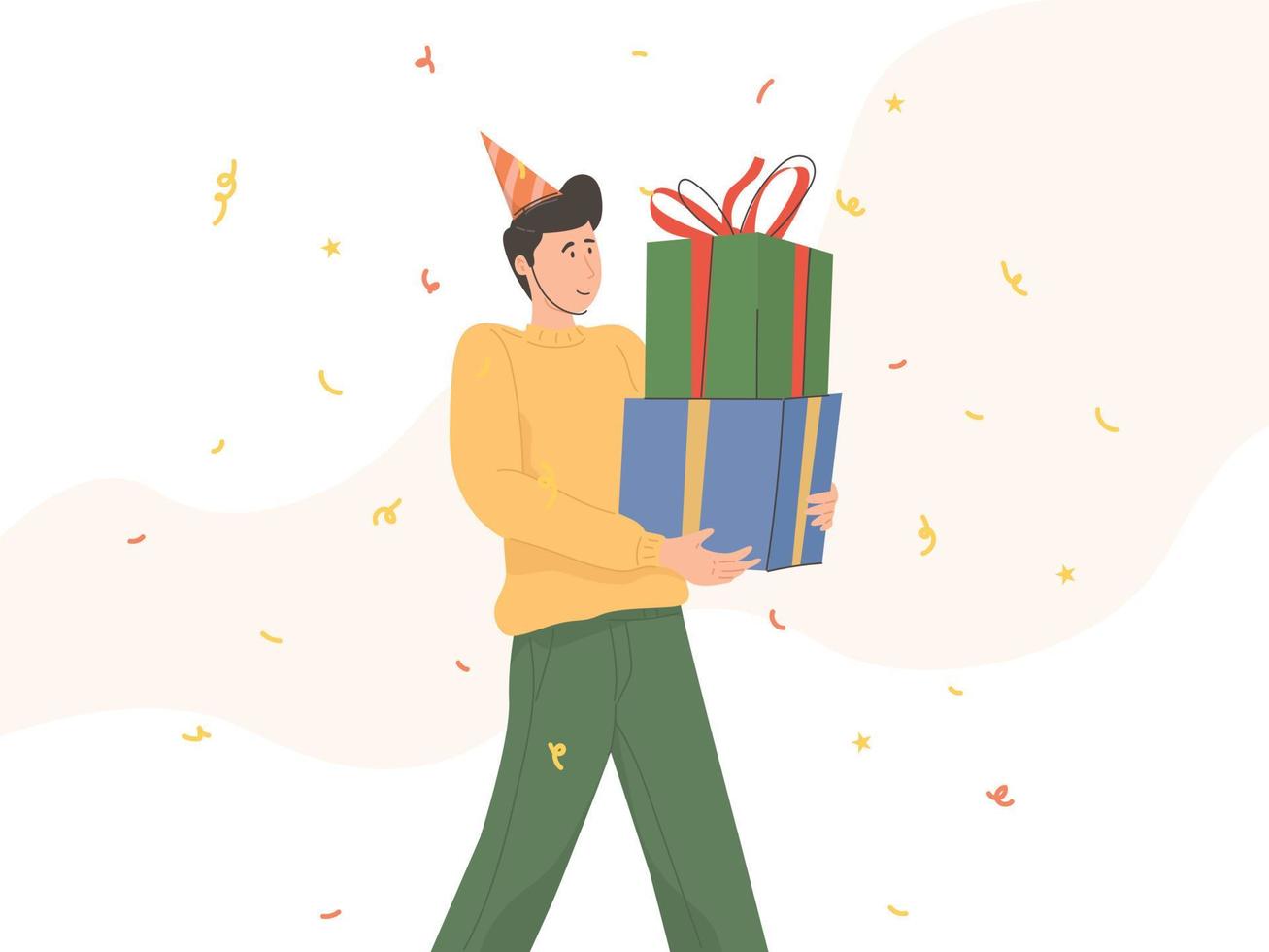 Man handing gifts at party Event celebration concept vector