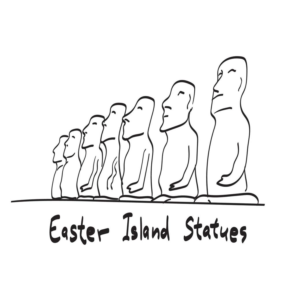 Moai Easter Island statues illustration vector isolated on white background line art.