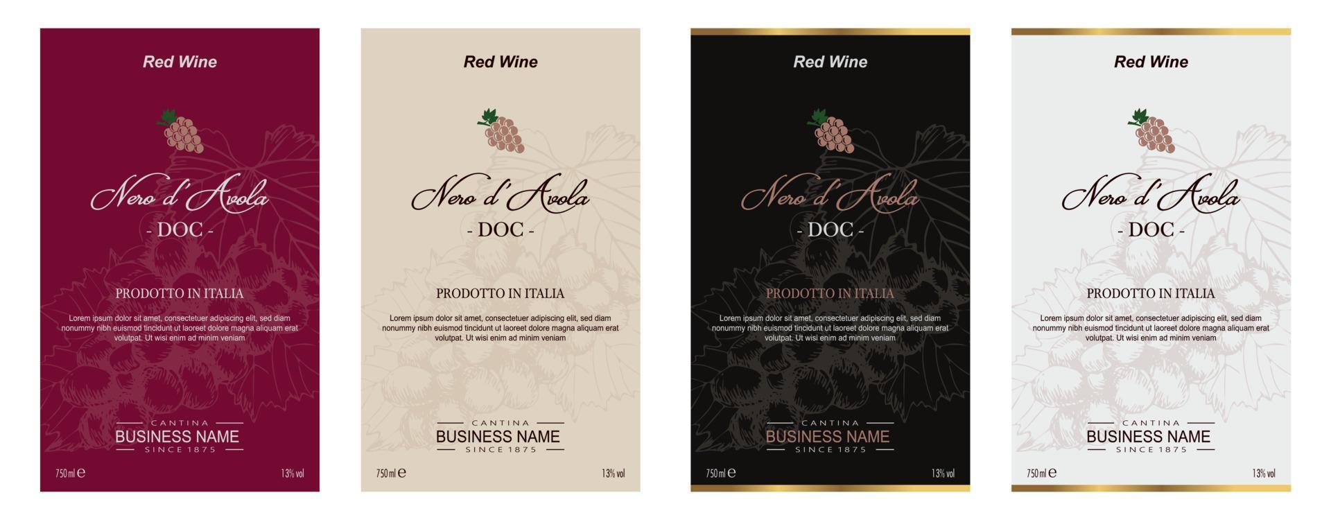 Red and white wine label. Special collection best quality grape varieties and premium wine brand vector