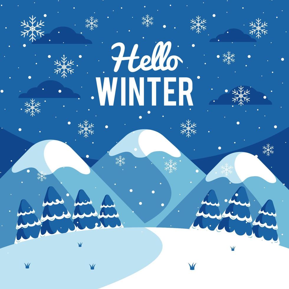 Hello Winter Season greetings in the mountains vector