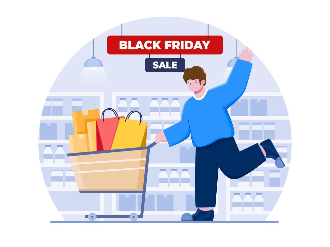 People Shopping on Black Friday Sale Promotion Event at Offline store vector flat illustration. Can be used for web, banner, promotion, poster, social media, print.