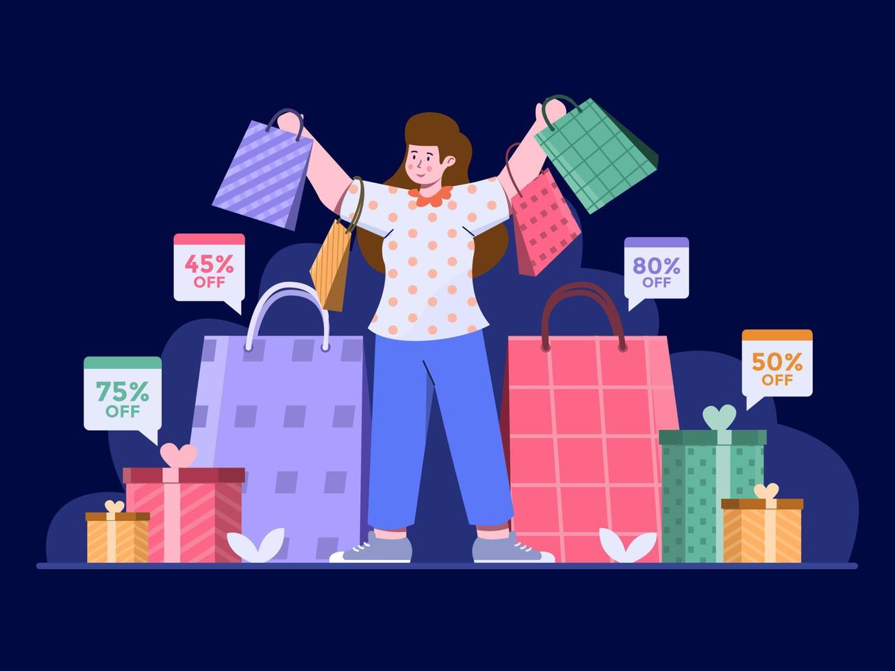 Illustration Woman shopping at Black Friday sale event vector