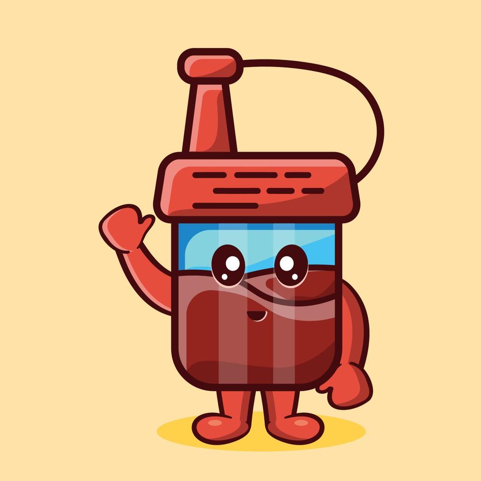 Linda mascota de botella de salsa de soja con gesto sonrisa caricatura aislada en estilo plano vector