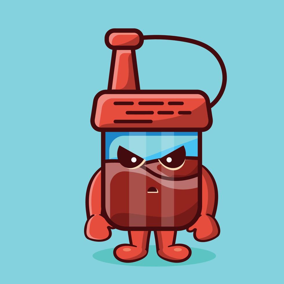 kawaii soy sauce bottle mascot with mad gesture isolated cartoon vector