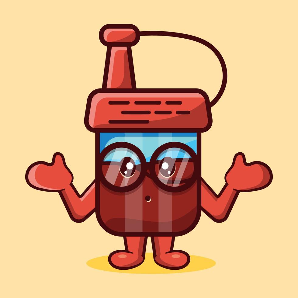 Botella de salsa de soja genio mascota dibujos animados aislados en estilo plano vector