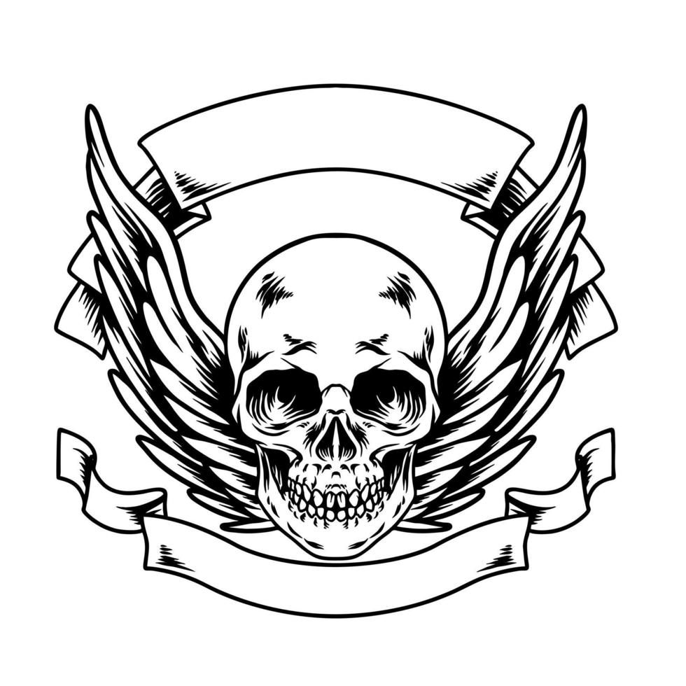 Skull Head With Wings Silhouette vector