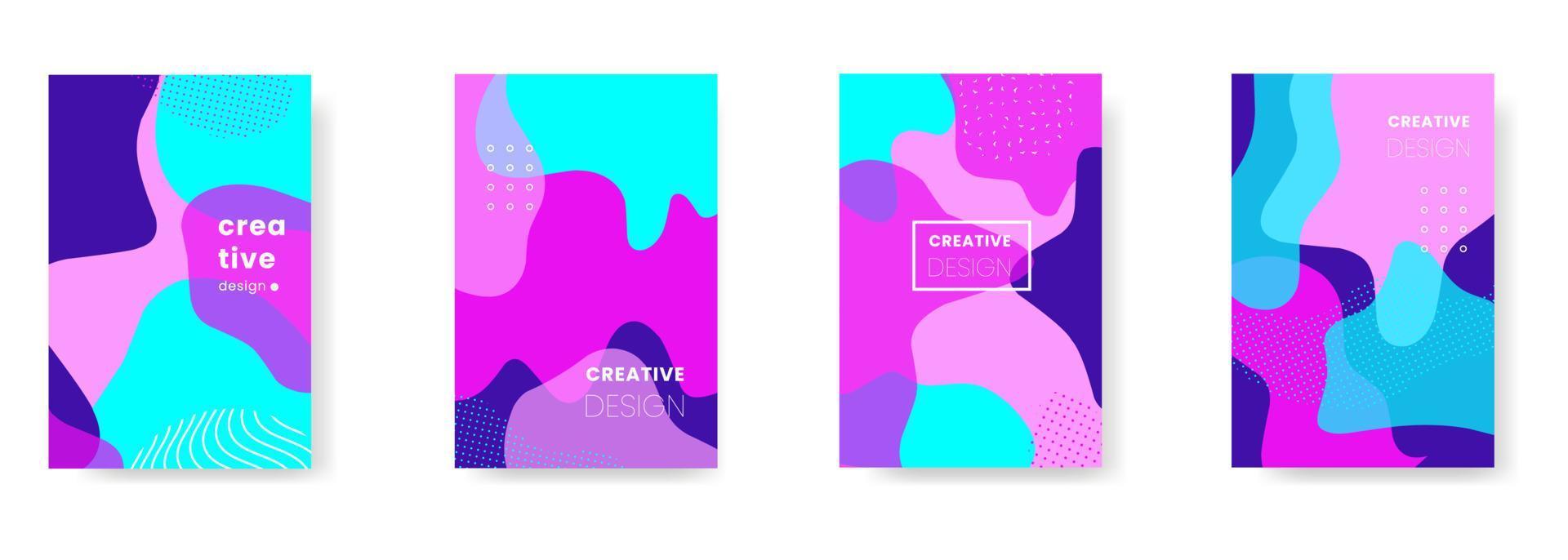 Set fun doodle pattern background with abstract shapes and colors. Pink and blue color. Abstract design for wall art, brochures, book covers, posters. vector