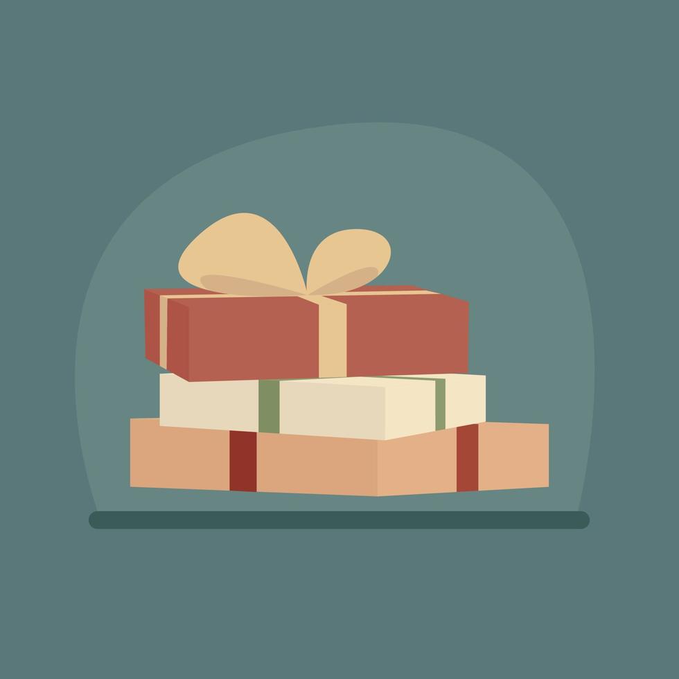 Three gift boxes on top of each other on a green background vector