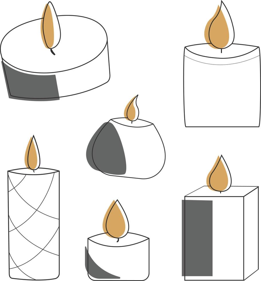 juego de velas. estilo de dibujo. colores oscuros y amarillos vector