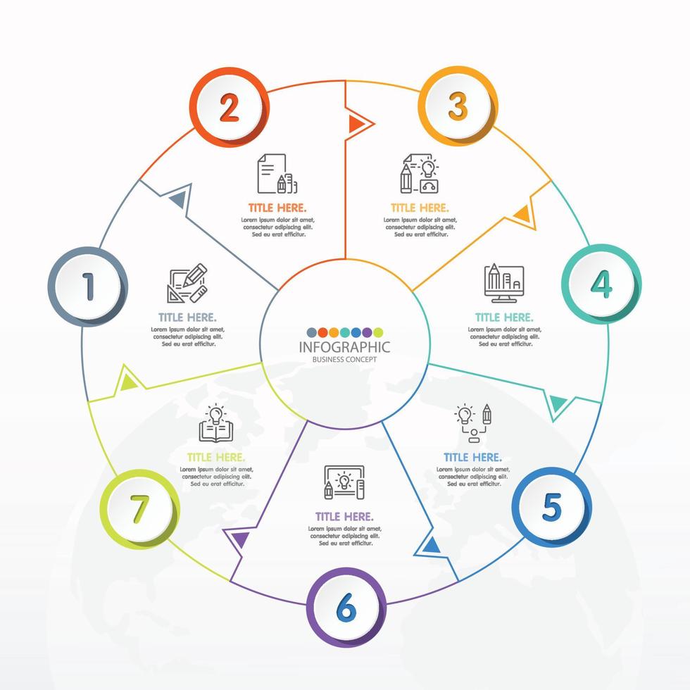 Plantilla de infografía de círculo básico con 7 pasos. vector