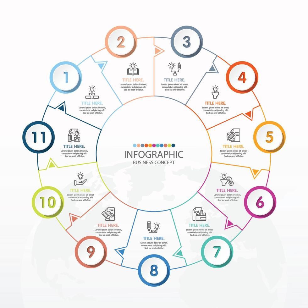 Plantilla de infografía de círculo básico con 11 pasos. vector