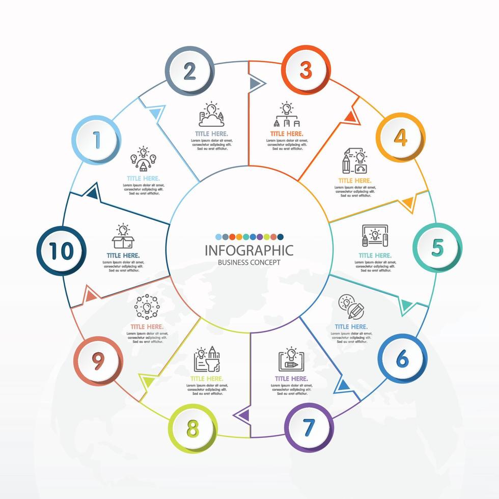 Basic circle infographic template with 10 steps. vector