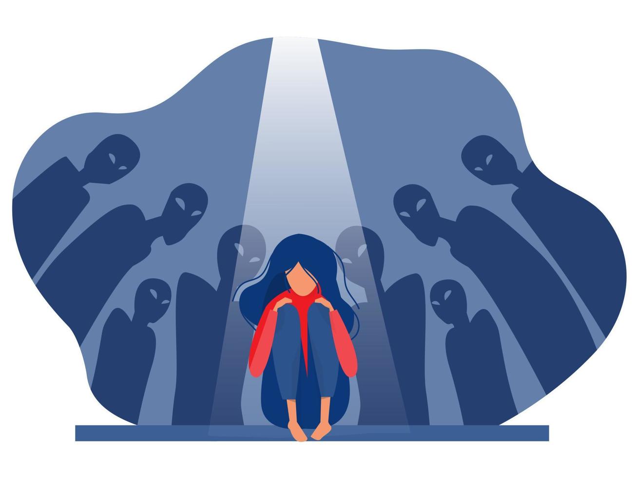 Depressed girl with anxiety and scary fantasies feeling sorrow fearssadness vector illustration