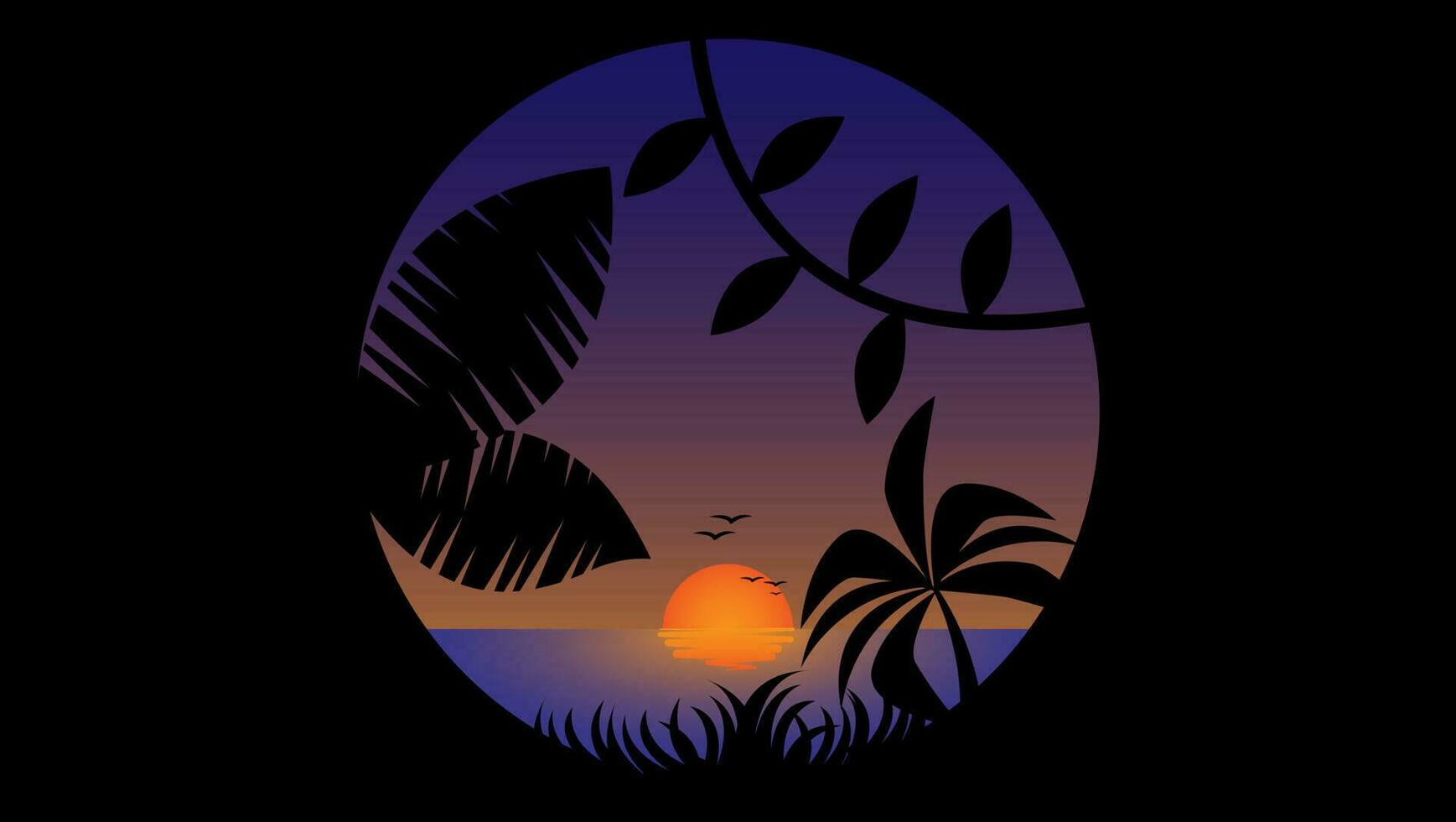 sunset illustration vector on circular shape