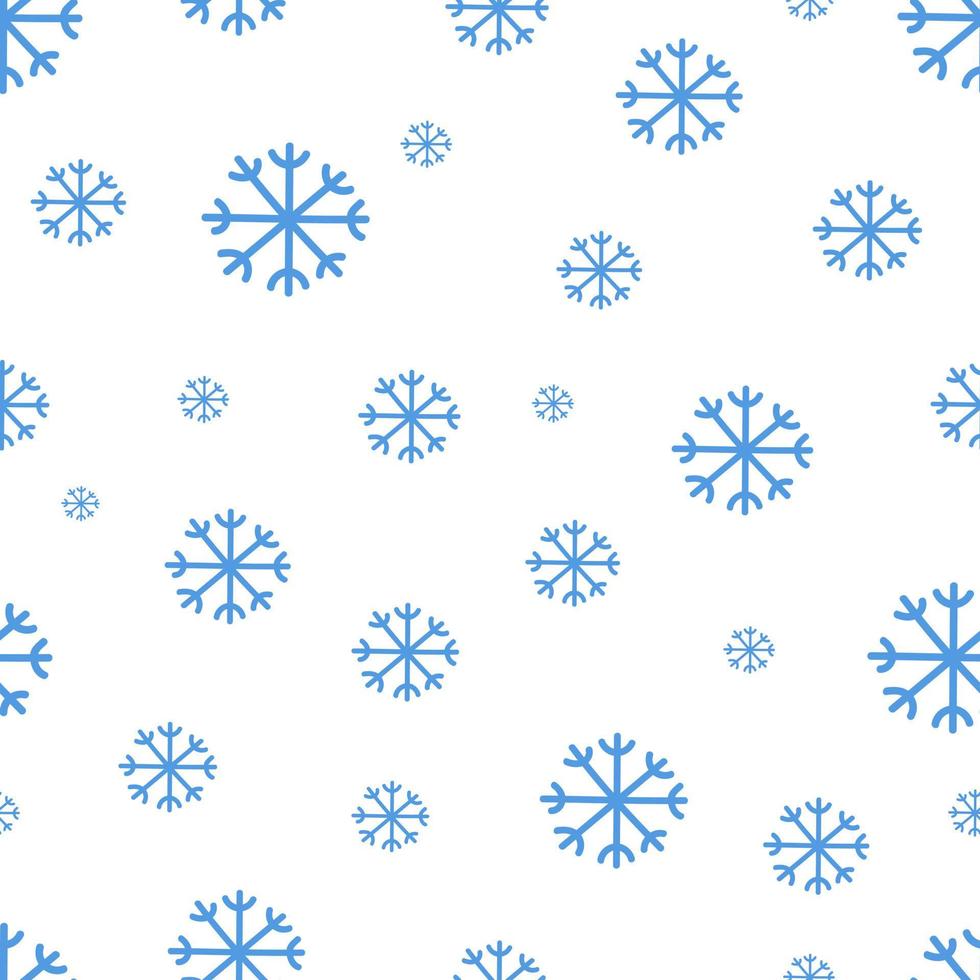 Snowflakes vector pattern. Seamless winter white background. Flat hand drawn snowfall illustration