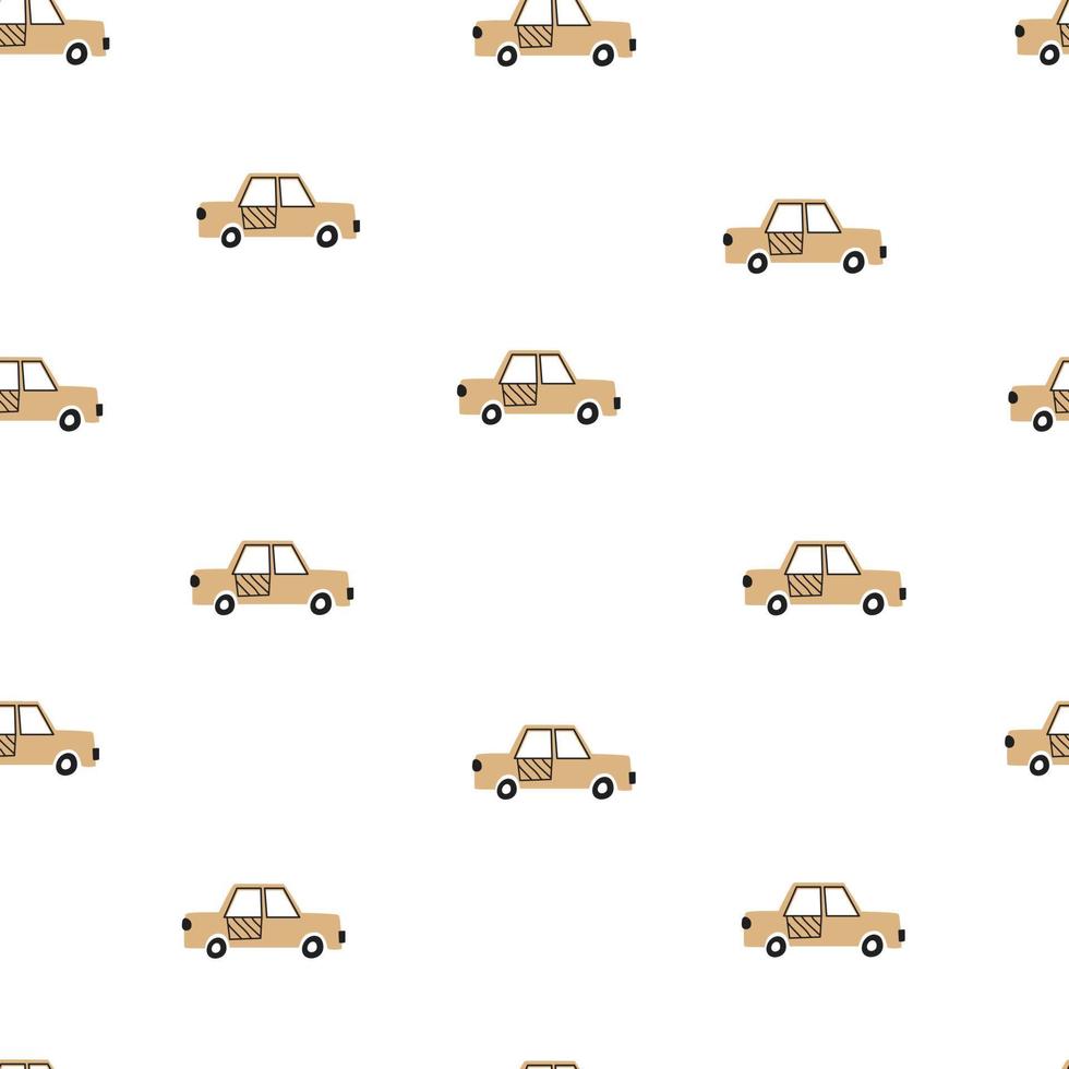 Children Vehicle Cartoon Background. vector seamless pattern with toy car Children's style hand drawn design Used for prints, wallpaper, fabrics, textiles.