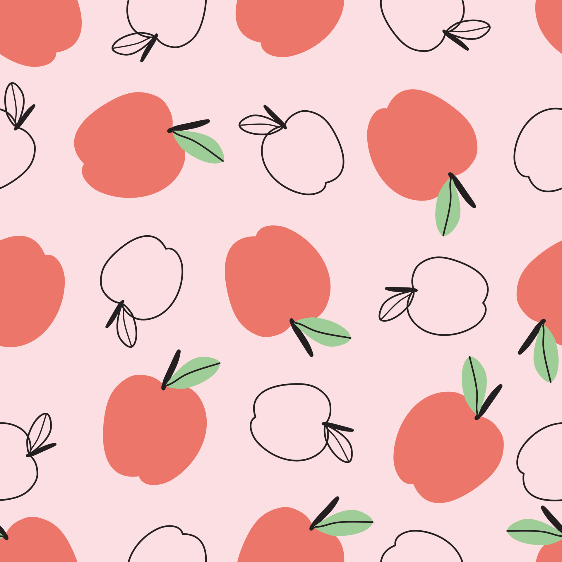 Red apple seamless pattern hand drawn design fruit background in cartoon  style Used for printing, wallpaper, decoration, textile clothing pattern.  vector illustration 4257159 Vector Art at Vecteezy