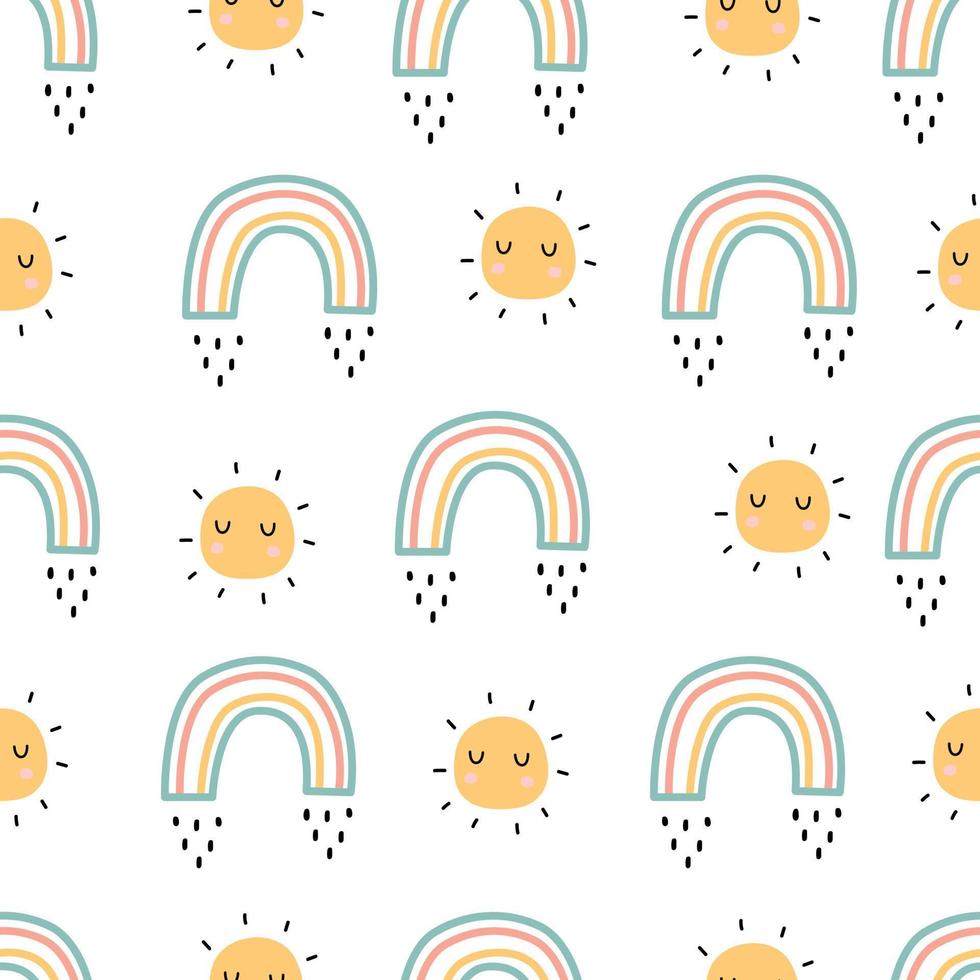 Cartoon pattern seamless vector background rainbow and sun Hand-drawn  design in children's style. Use for print, wallpaper, decoration, textiles.  4257171 Vector Art at Vecteezy