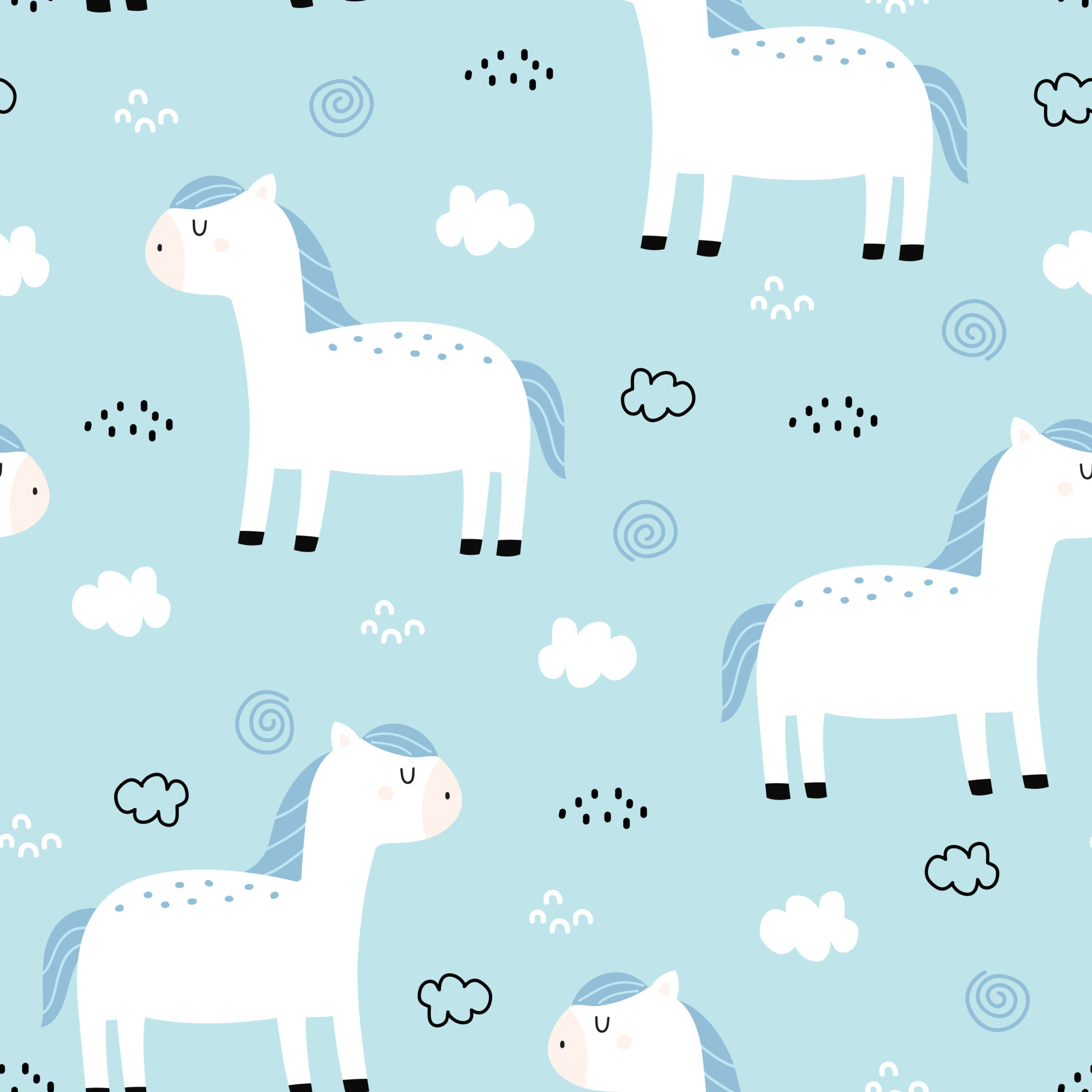 Cute seamless pattern for kids. animal cartoon background with horses and  cloud Children's style hand-drawn design. Use for printing, wallpaper, gift  wrapping, textiles, vector illustrations. 4257228 Vector Art at Vecteezy