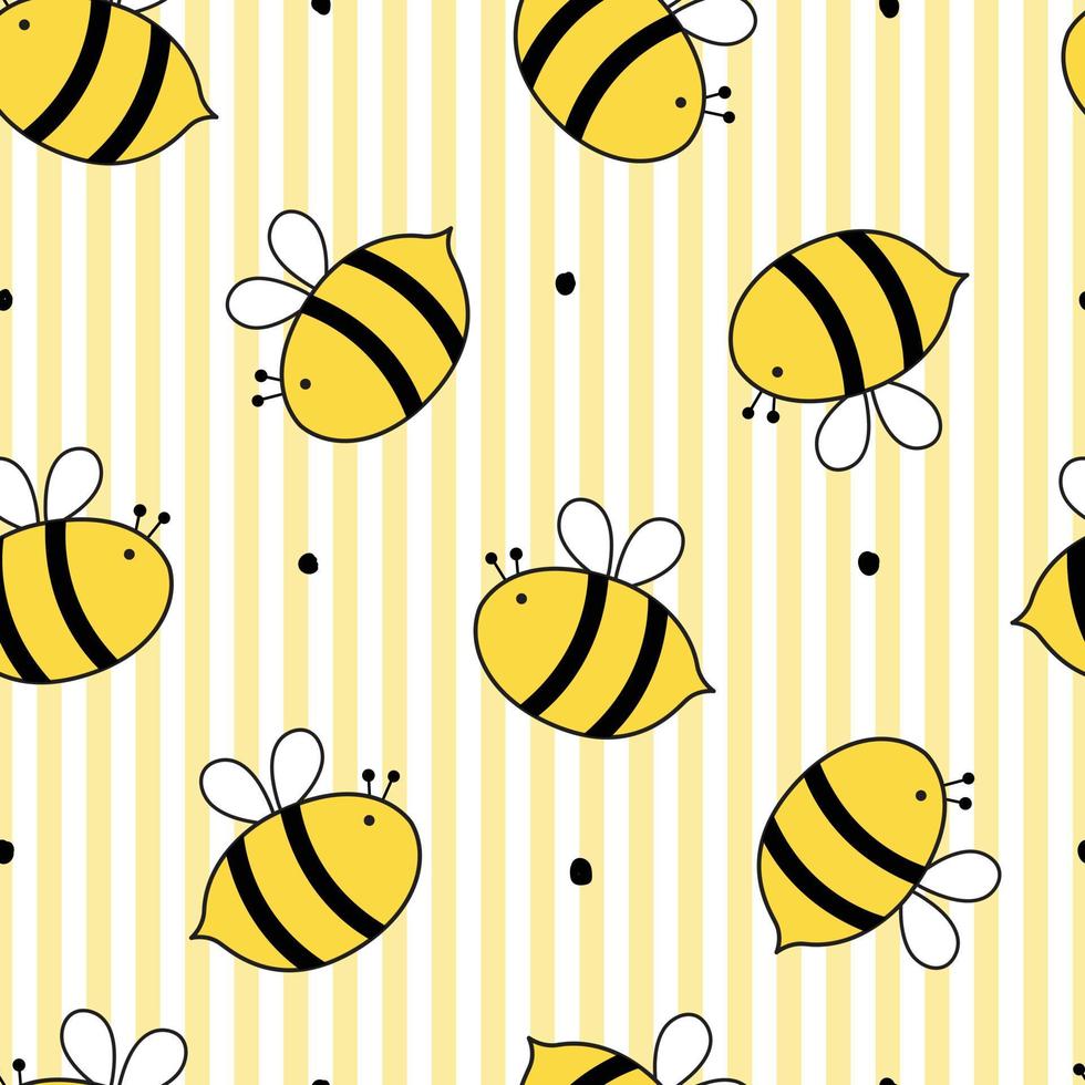 lindo patrón sin costuras para niños animal de dibujos animados con abeja y fondo rayado estilo infantil diseño dibujado a mano. uso para impresión, papel tapiz, envoltura de regalos, textiles, ilustraciones vectoriales. vector