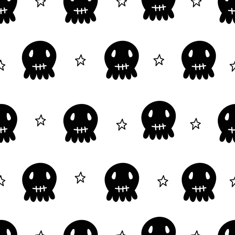 Halloween Cartoon Ghost Pattern Background Halloween Greeting Card Vector Seamless design of black ghosts on white background. Used for printing, wallpaper, decoration, party