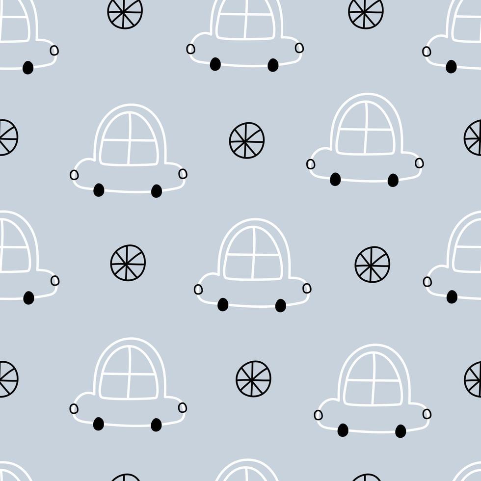 Transportation background for children car seamless pattern. Hand drawn design in children's style. Use for prints, wallpaper, clothing, textiles Vector illustration.