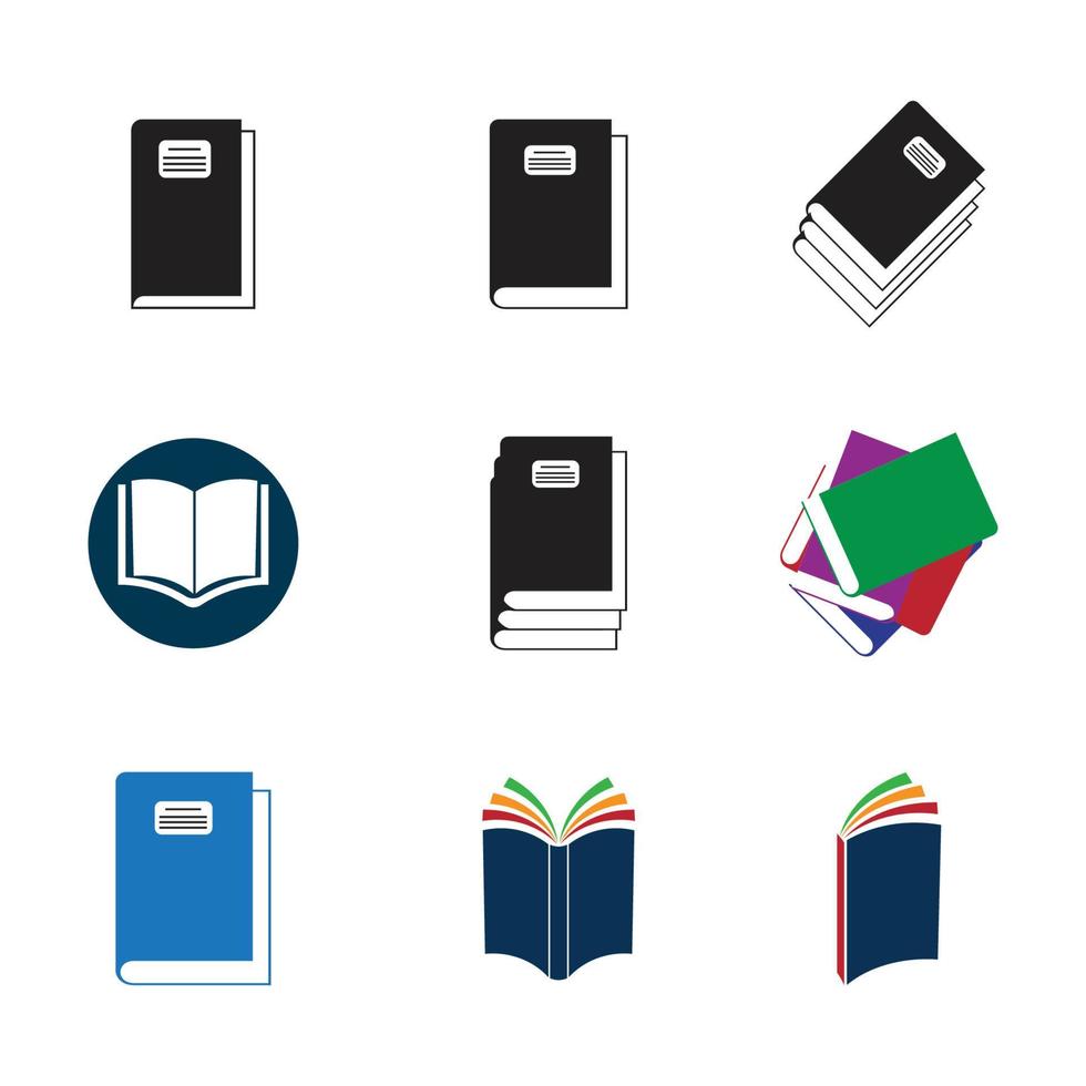 aplicación de iconos de plantilla de logotipo y símbolos de lectura de libros vector