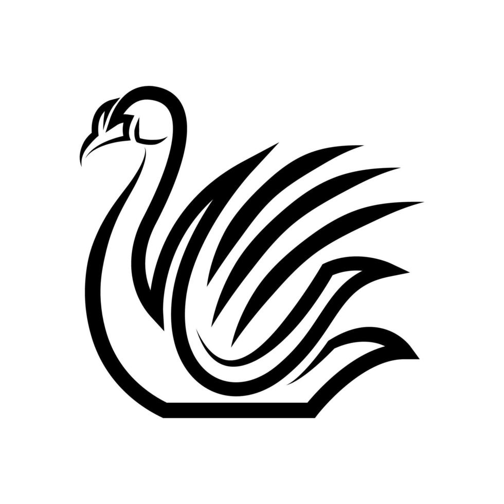 Ilustración de vector de arte de línea negra sobre un fondo blanco de un cisne.