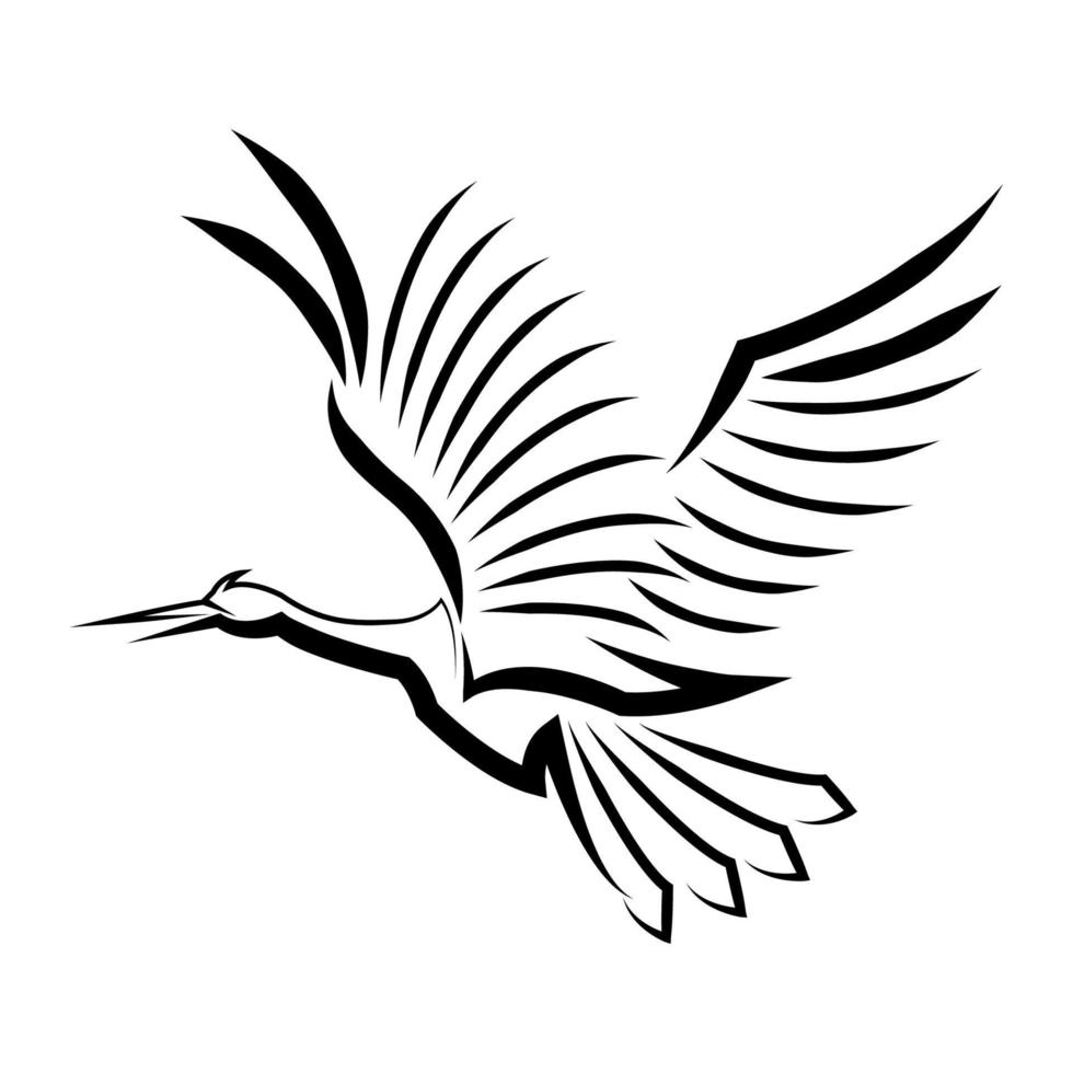 Line art vector logo of crane that is flying.