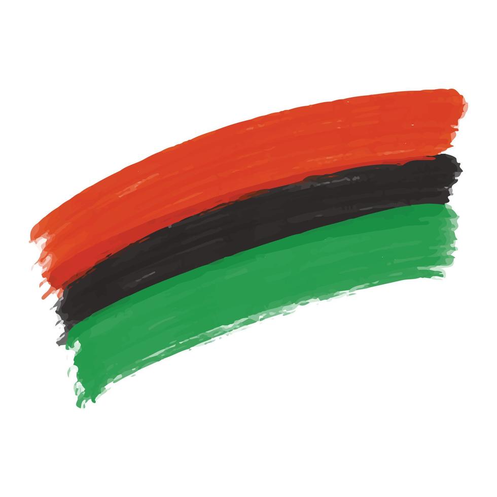 Hand drawn with brush artistic grunge textured Pan African flag - red, black, green horizontal bands. African American flag template background design for Kwanzaa, Black History Month, Juneteenth vector