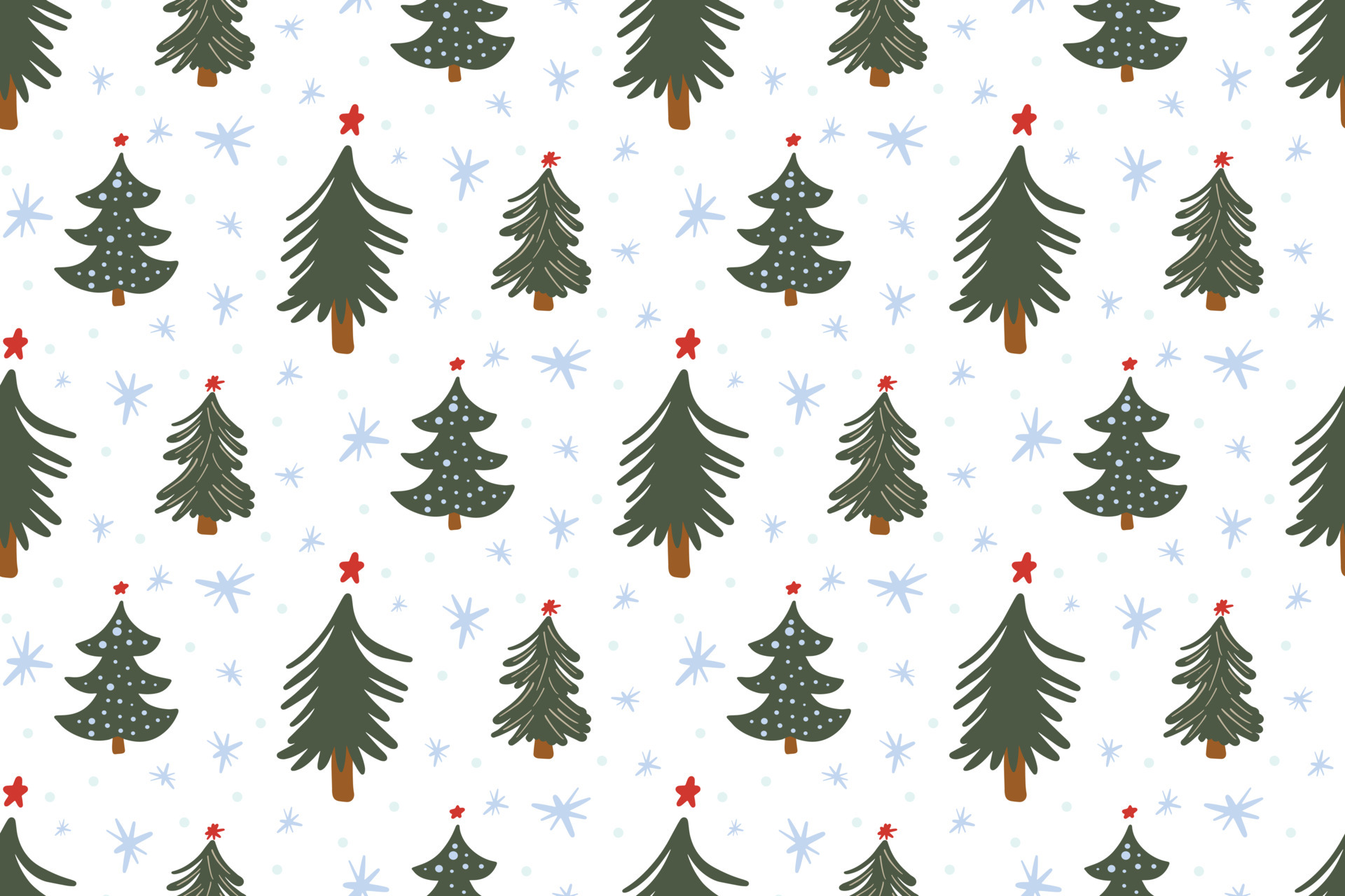 Cute winter seamless pattern background with Christmas tree simple doodles  and snowflakes in childish hand drawn style. Seasonal New Year holiday  festive backdrop texture, print 4258033 Vector Art at Vecteezy