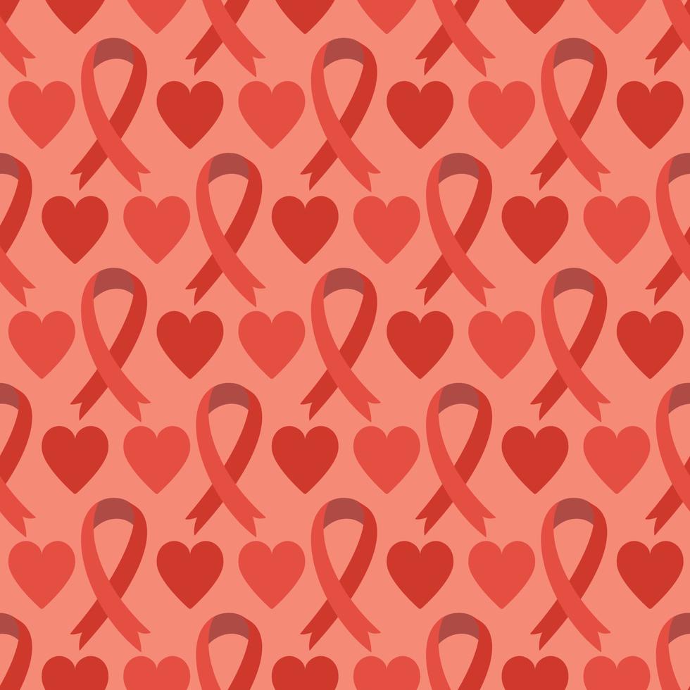 Seamless pattern with red ribbon - AIDS HIV awareness symbol. Vector background. Backdrop texture for health care medical concept. World aids day