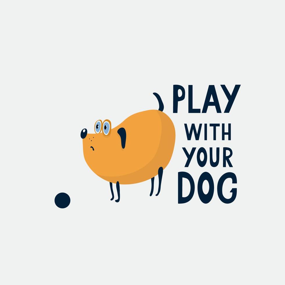 juega contigo letras de perro e ilustración de una linda mascota vector