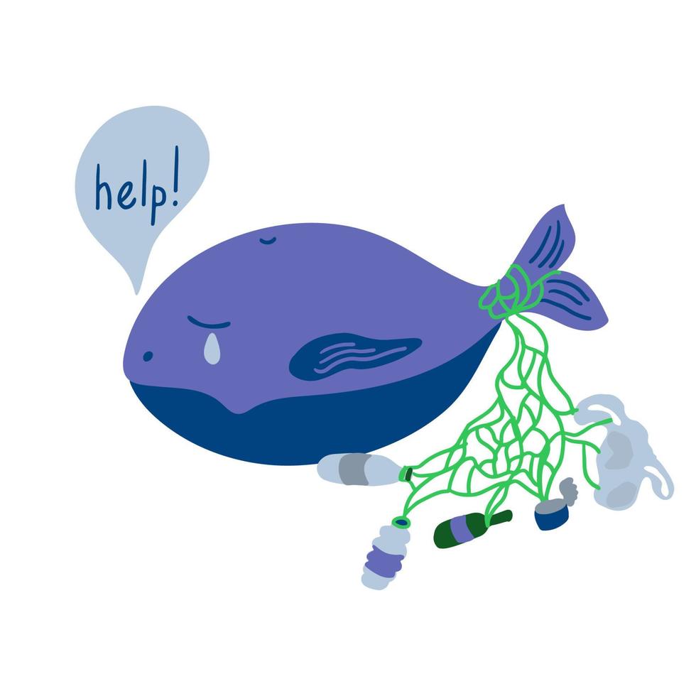 Suffering whale and trash in a dirty ocean vector