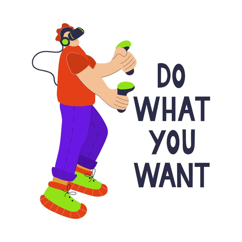 Quote with a man playing a virtual reality game. Do what you want. vector