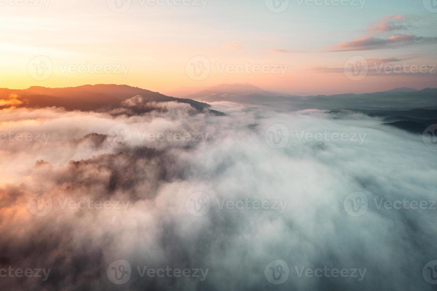 morning fog in the mountains high angle view photo