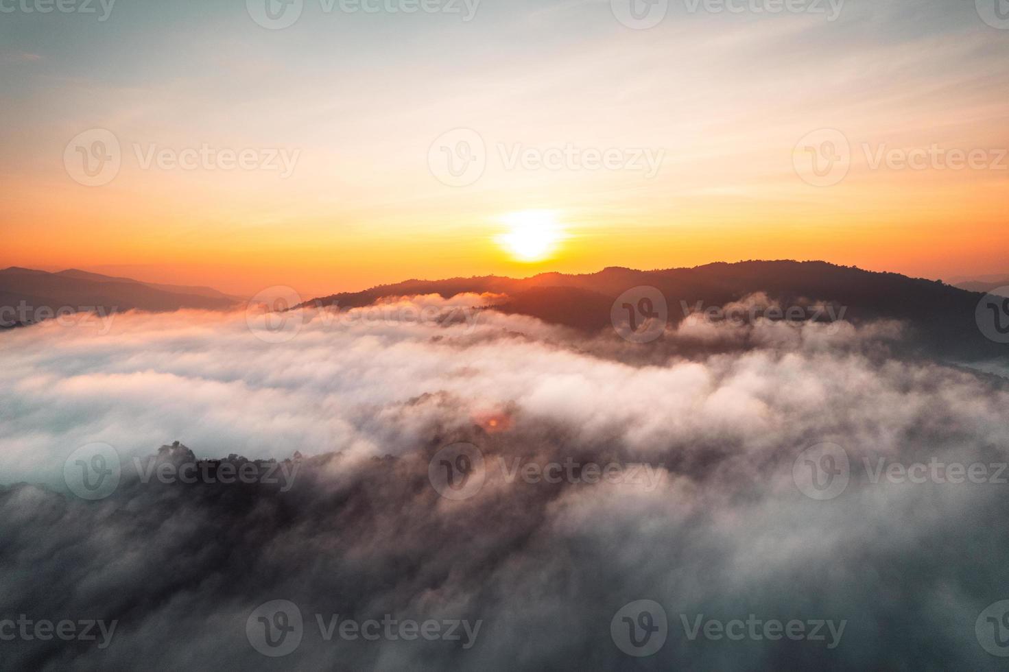 morning fog in the mountains high angle view photo