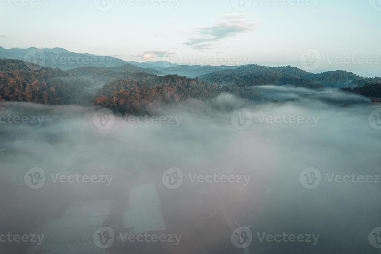 morning fog in the mountains high angle view photo